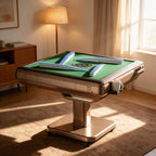 KunLun Automatic Foldable Mahjong Table Champagne Gold with 42MM+Two Options 144 No-Numbered Chinese-Tiles or 152 Numbered American-Tiles, 2-Year Warranty & 24/7 Tech Support