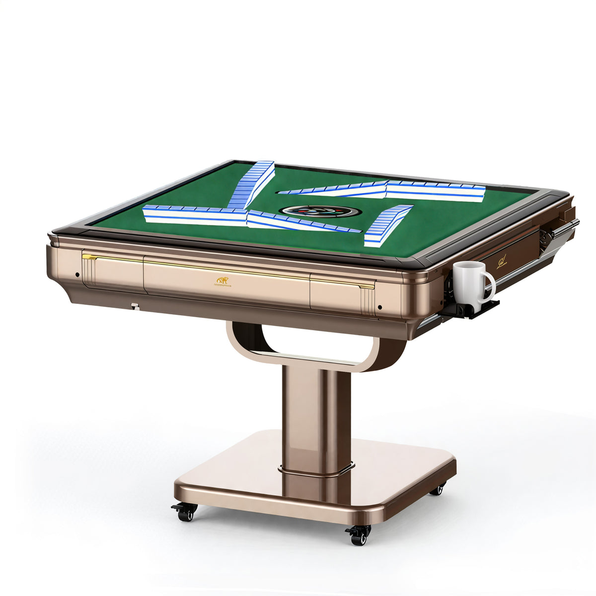 KunLun Automatic Foldable Mahjong Table Champagne Gold with 42MM+Two Options 144 No-Numbered Chinese-Tiles or 152 Numbered American-Tiles, 2-Year Warranty & 24/7 Tech Support