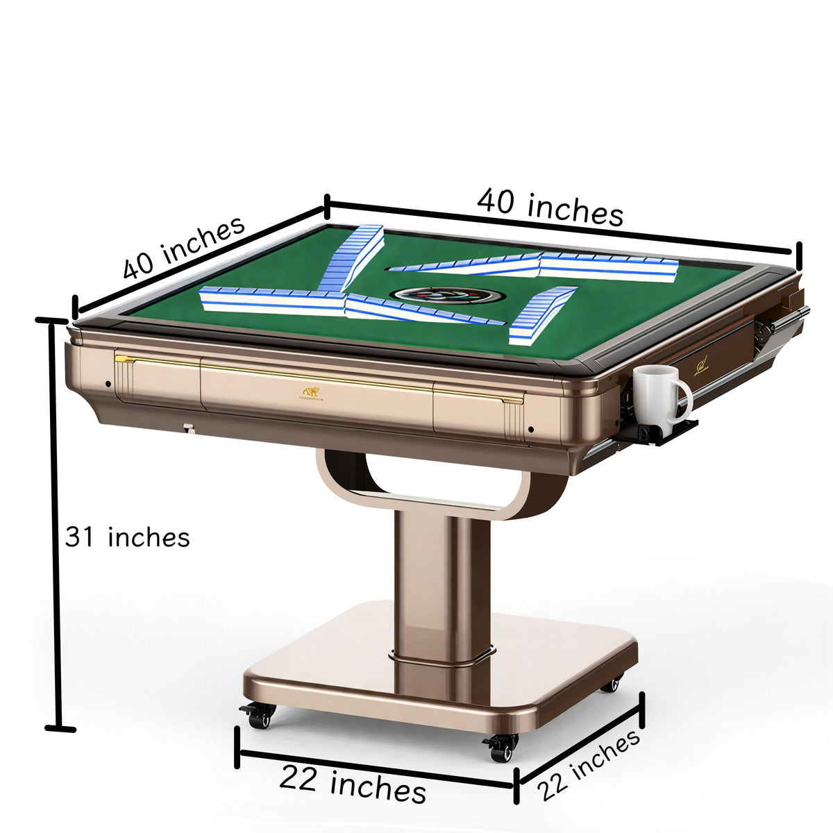 KunLun Automatic Foldable Mahjong Table Champagne Gold with 42MM+Two Options 144 No-Numbered Chinese-Tiles or 152 Numbered American-Tiles, 2-Year Warranty & 24/7 Tech Support